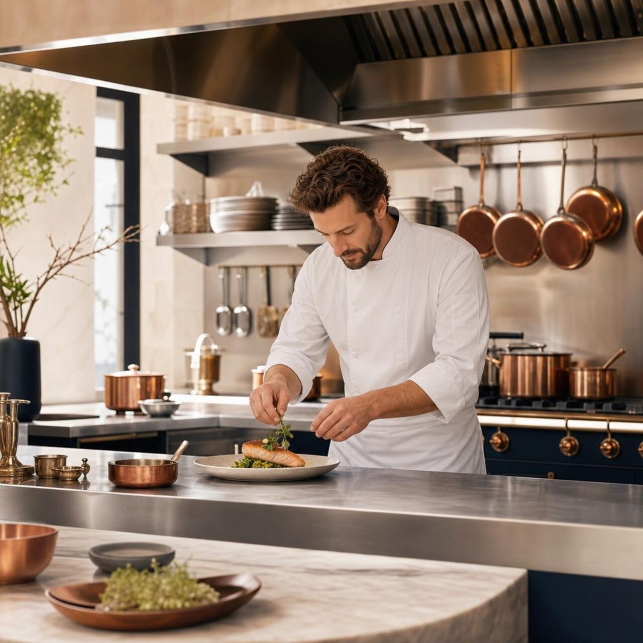 Gastronomieküchen: Edelstahl-Arbeitsflächen und Vorbereitungsbereich einer gewerblichen Küche